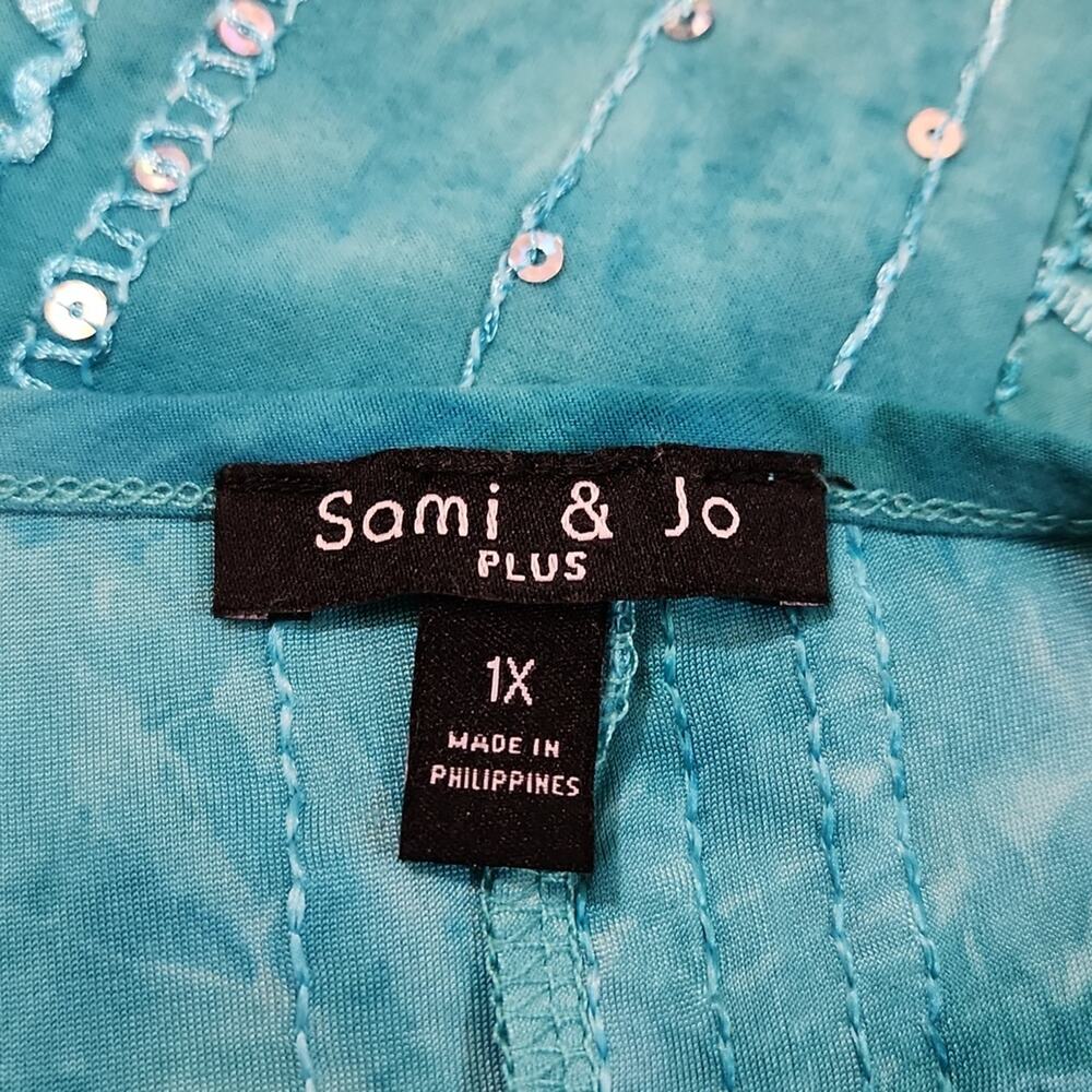 Sami & Jo Plus Blue Ombre Sequin Tank Top Size 1X Embroidered Back Slit Colorful - Picture 8 of 11